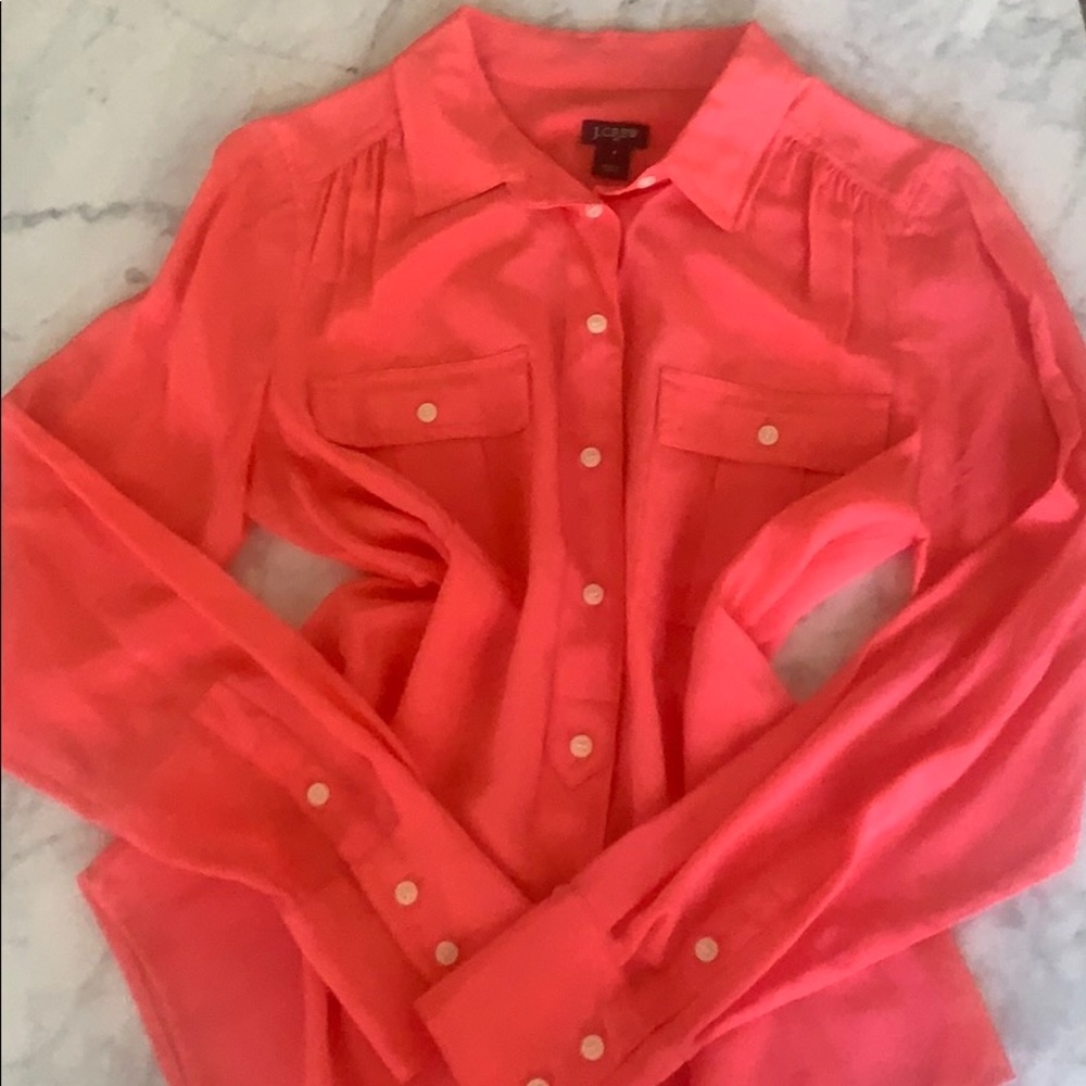 J.Crew Blythe Coral Orange 100% Silk Blouse Size S